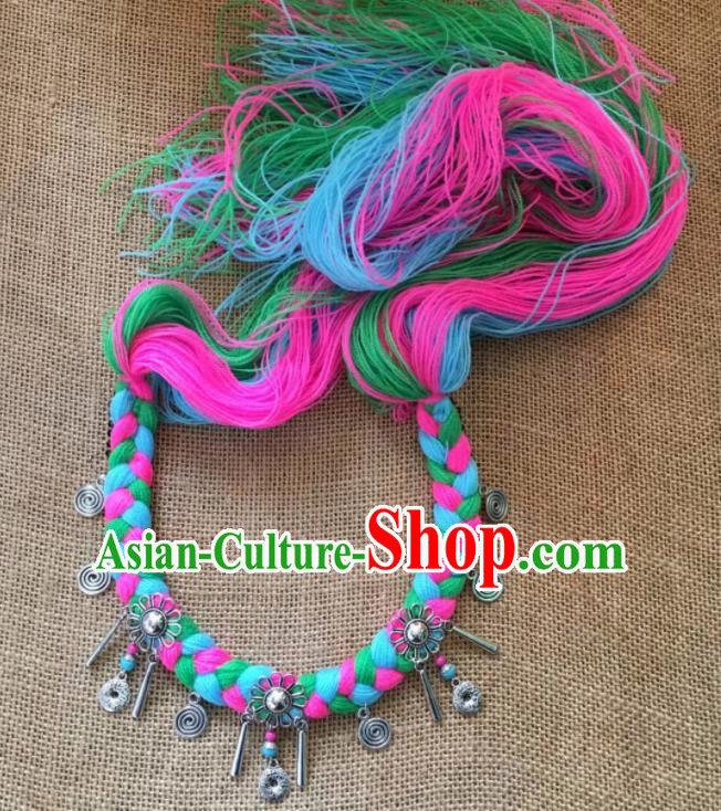 Chinese Traditional Tibetan Ethnic Colorful Wool Yarn Knitting Hair Clasp Zang Minority Nationality Headwear for Women