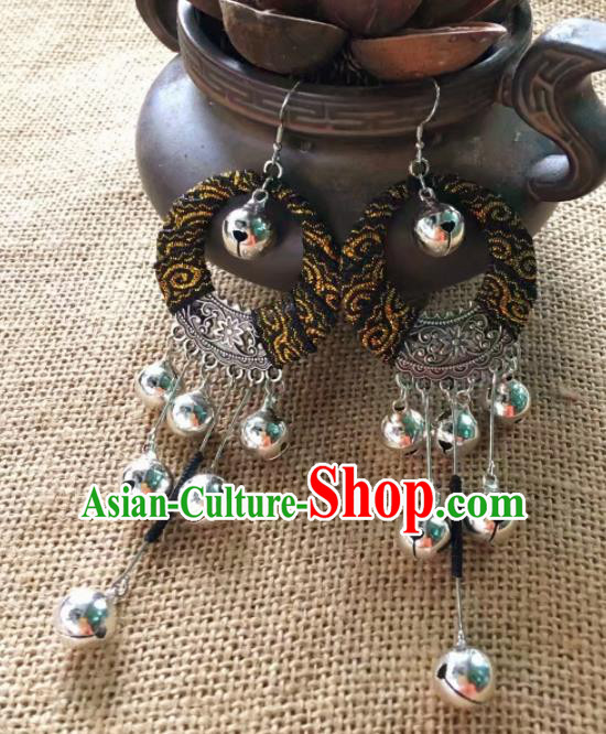 Chinese Traditional Ethnic Ear Accessories Nationality Silver Bells Earrings for Women