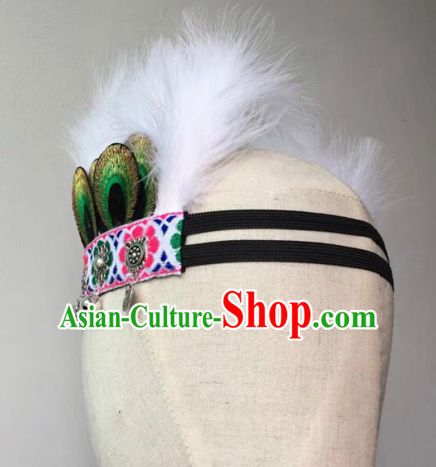 Chinese Traditional Miao Ethnic Feather Hair Accessories Peacock Dance Hair Crown Headwear for Women