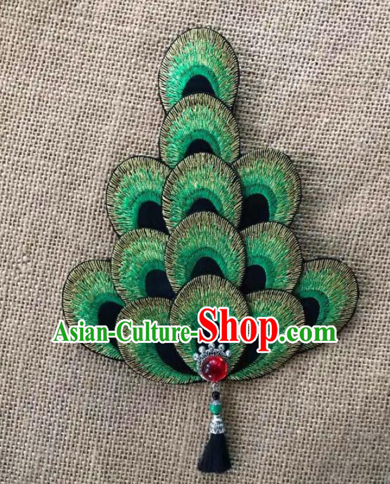 Chinese Traditional Dai Ethnic Embroidered Hair Accessories Minority Dance Green Hair Claw Headwear for Women