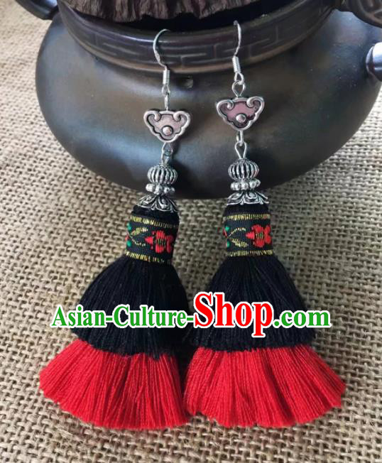 Chinese Traditional Ethnic Tassel Ear Accessories Miao Nationality Silver Earrings for Women