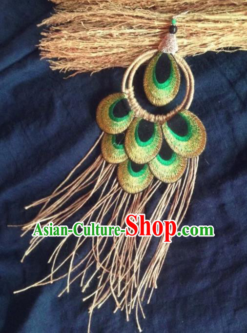 Chinese Traditional Ethnic Embroidered Peacock Ear Accessories Miao Nationality Tassel Earrings for Women