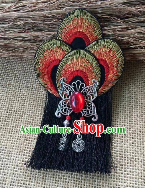 Chinese Traditional Ethnic Red Embroidered Hair Claw Hair Accessories Minority Peacock Dance Headwear for Women