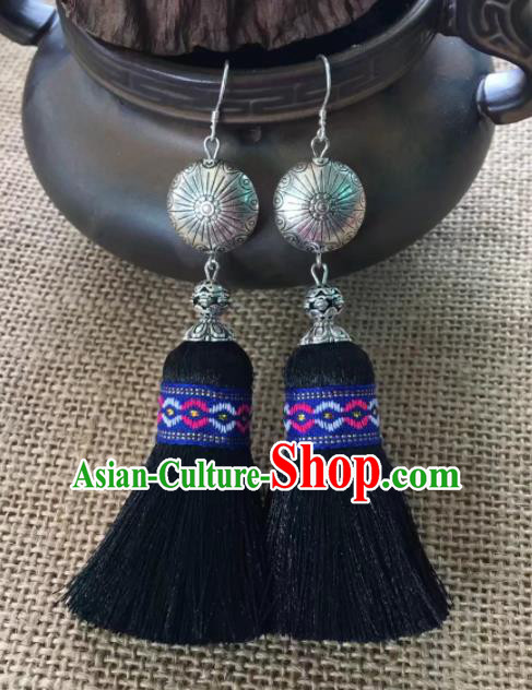 Chinese Traditional Ethnic Tassel Silver Ear Accessories Miao Nationality Earrings for Women