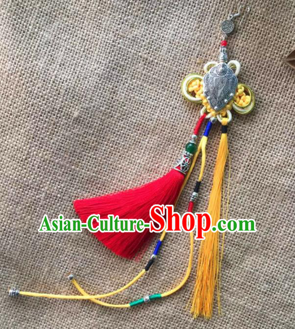 Chinese Traditional Ethnic Ear Accessories Nationality Red Tassel Silver Earrings for Women