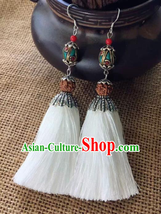 Chinese Traditional Ethnic Linden Ear Accessories Miao Nationality Silver Carving Earrings for Women