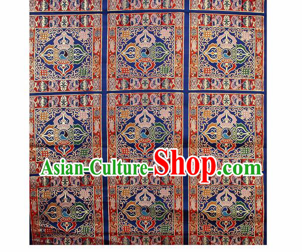 Asian Chinese Traditional Pattern Royalblue Brocade Buddhism Tibetan Robe Satin Fabric Chinese Silk Material