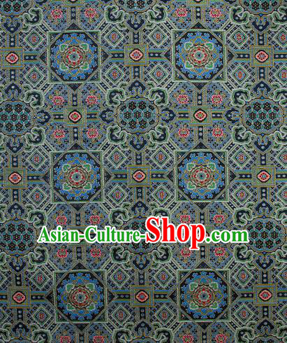 Asian Chinese Traditional Pattern Navy Brocade Buddhism Tibetan Robe Satin Fabric Chinese Silk Material