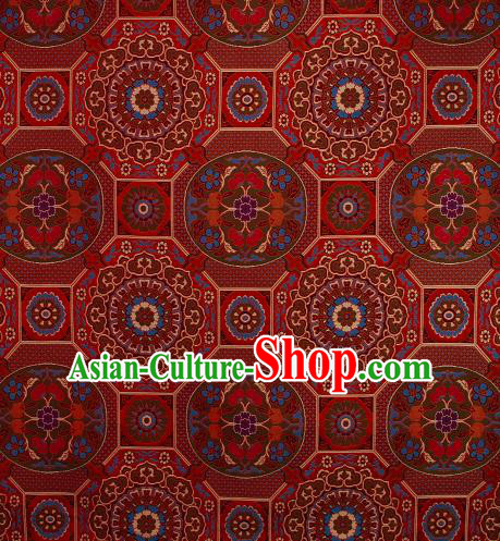 Asian Chinese Traditional Pattern Dark Red Brocade Buddhism Tibetan Robe Satin Fabric Chinese Silk Material