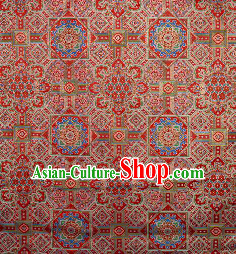 Asian Chinese Traditional Buddhism Pattern Red Brocade Tibetan Robe Satin Fabric Chinese Silk Material