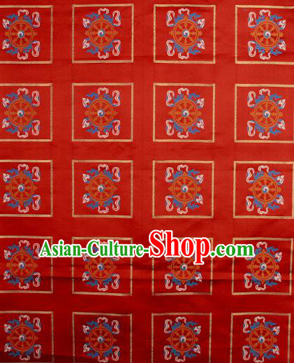 Asian Chinese Traditional Buddhism Wheel Pattern Red Brocade Tibetan Robe Satin Fabric Silk Material