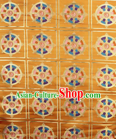 Asian Chinese Traditional Buddhism Wheel Pattern Golden Brocade Tibetan Robe Satin Fabric Silk Material
