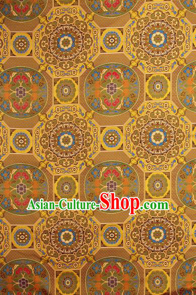 Asian Chinese Traditional Buddhism Pattern Golden Brocade Tibetan Robe Satin Fabric Silk Material