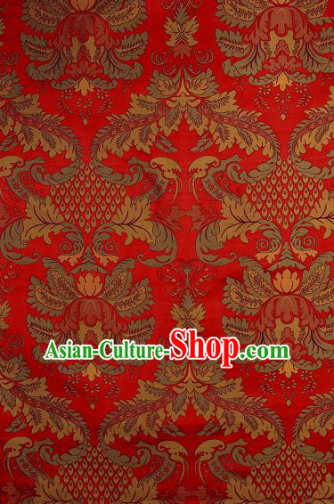 Asian Chinese Traditional Buddhism Flamboyant Pattern Red Brocade Tibetan Robe Satin Fabric Silk Material