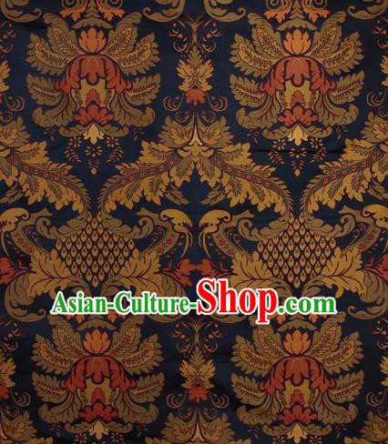 Asian Chinese Traditional Buddhism Flamboyant Pattern Navy Brocade Tibetan Robe Satin Fabric Silk Material