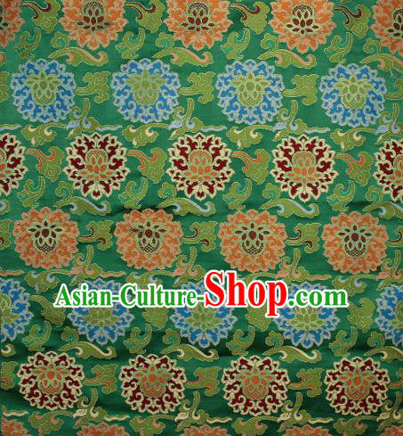 Asian Chinese Traditional Buddhism Lotus Pattern Green Brocade Tibetan Robe Satin Fabric Silk Material