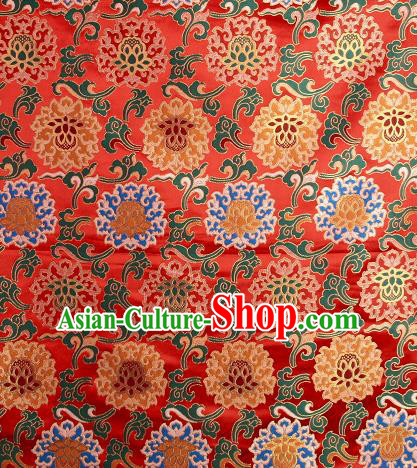 Asian Chinese Traditional Buddhism Lotus Pattern Red Brocade Tibetan Robe Satin Fabric Silk Material