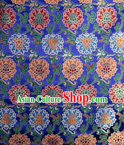 Asian Chinese Traditional Buddhism Lotus Pattern Royalblue Brocade Tibetan Robe Satin Fabric Silk Material