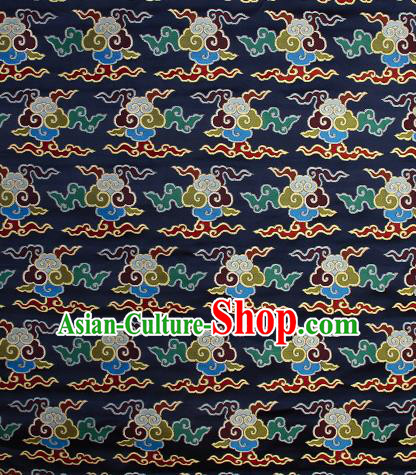 Asian Chinese Traditional Buddhism Auspicious Cloud Pattern Navy Brocade Tibetan Robe Satin Fabric Silk Material