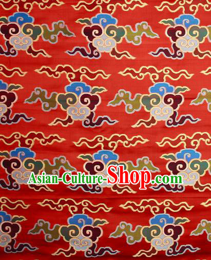 Asian Chinese Traditional Buddhism Auspicious Cloud Pattern Red Brocade Tibetan Robe Satin Fabric Silk Material