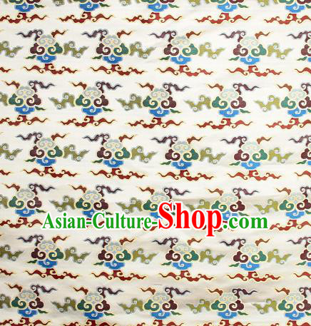 Asian Chinese Traditional Buddhism Auspicious Cloud Pattern White Brocade Tibetan Robe Satin Fabric Silk Material