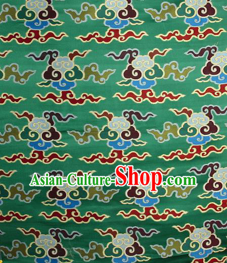 Asian Chinese Traditional Buddhism Auspicious Cloud Pattern Green Brocade Tibetan Robe Satin Fabric Silk Material