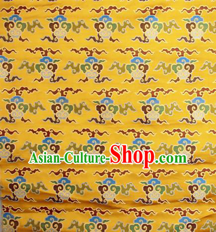 Asian Chinese Traditional Buddhism Auspicious Cloud Pattern Golden Brocade Tibetan Robe Satin Fabric Silk Material