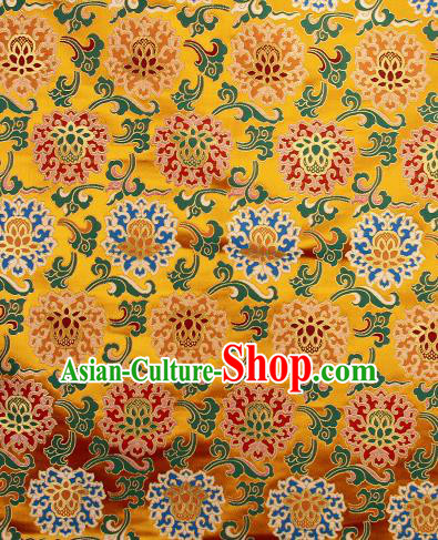 Asian Chinese Traditional Buddhism Auspicious Lotus Pattern Golden Brocade Tibetan Robe Satin Fabric Silk Material