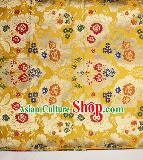 Asian Chinese Traditional Pattern Golden Brocade Tibetan Robe Satin Fabric Silk Material