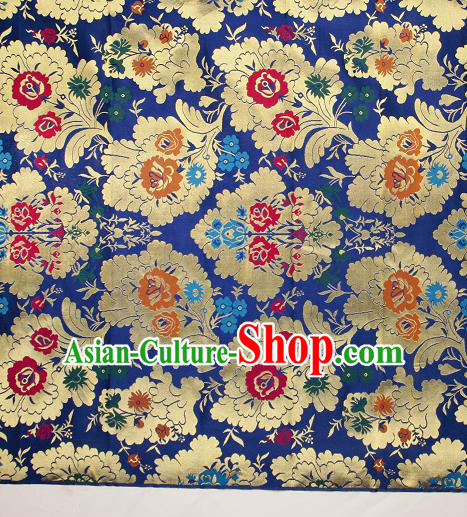 Asian Chinese Traditional Pattern Royalblue Brocade Tibetan Robe Satin Fabric Silk Material