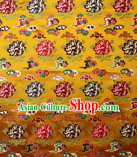 Asian Chinese Traditional Galsang Flower Pattern Golden Brocade Tibetan Robe Satin Fabric Silk Material