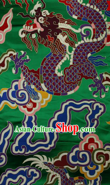 Asian Chinese Traditional Colorful Cloud Dragon Pattern Green Brocade Tibetan Robe Satin Fabric Silk Material