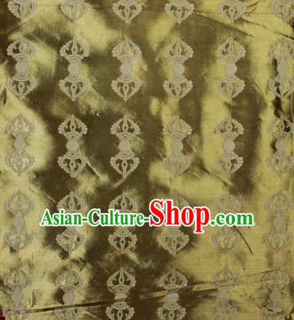 Asian Chinese Traditional Buddhism Vajra Pattern Olive Green Brocade Tibetan Robe Satin Fabric Silk Material