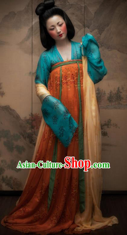 Traditional Chinese Tang Dynasty Court Maid Orange Hanfu Dress Ancient Palace Lady Replica Costumes for Women