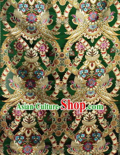 Asian Chinese Traditional Buddhism Galsang Flower Pattern Green Brocade Tibetan Robe Satin Fabric Silk Material