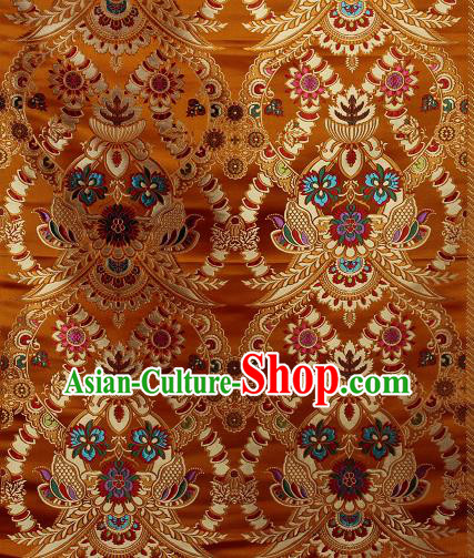 Asian Chinese Traditional Buddhism Galsang Flower Pattern Golden Brocade Tibetan Robe Satin Fabric Silk Material