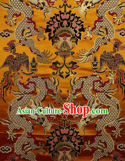 Asian Chinese Traditional Dragon Lotus Pattern Golden Brocade Tibetan Robe Satin Fabric Silk Material