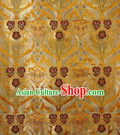 Asian Chinese Traditional Phoenix Galsang Flowers Pattern Golden Brocade Tibetan Robe Satin Fabric Silk Material