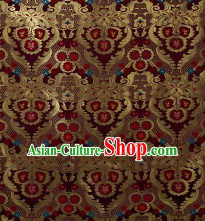 Asian Chinese Traditional Phoenix Galsang Flowers Pattern Purplish Red Brocade Tibetan Robe Satin Fabric Silk Material