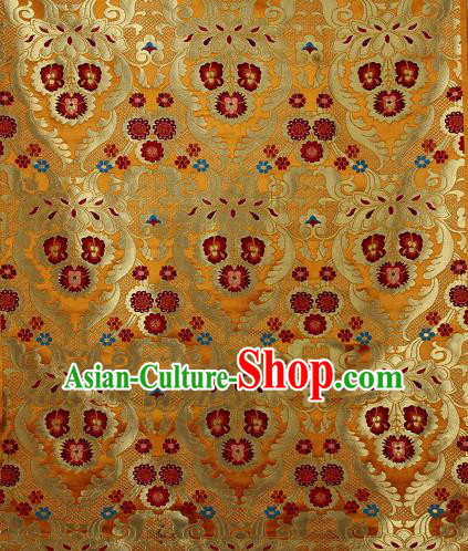 Asian Chinese Traditional Phoenix Galsang Flowers Pattern Yellow Brocade Tibetan Robe Satin Fabric Silk Material