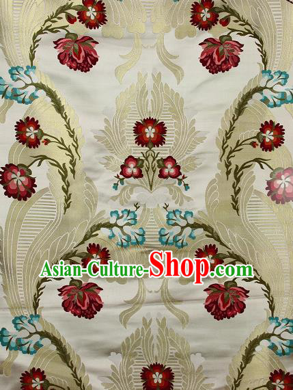 Asian Chinese Traditional Phoenix Galsang Flowers Pattern White Brocade Tibetan Robe Satin Fabric Silk Material