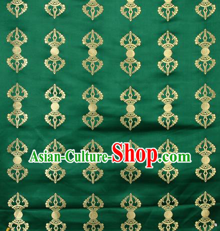 Asian Chinese Traditional Vajra Pattern Green Brocade Tibetan Robe Satin Fabric Silk Material