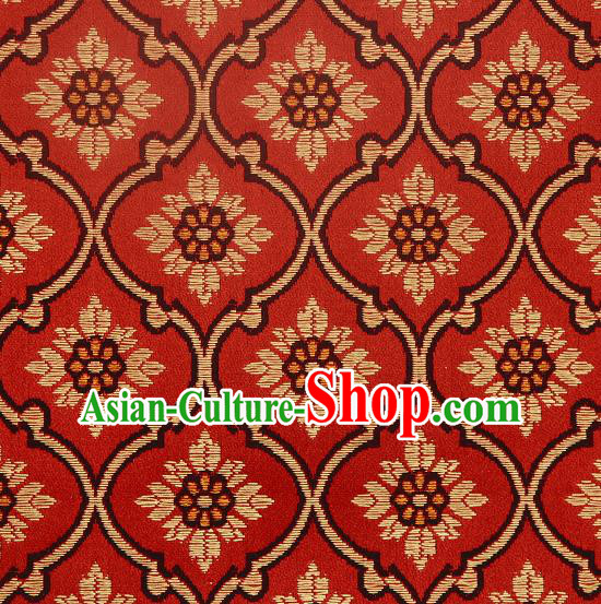 Asian Chinese Traditional Sunflowers Pattern Red Brocade Tibetan Robe Satin Fabric Silk Material