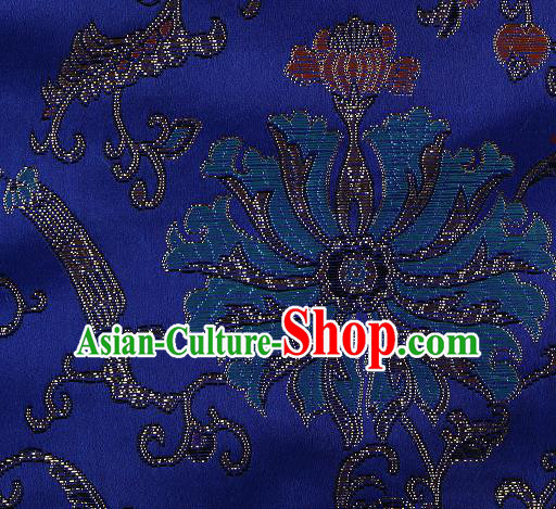 Asian Chinese Traditional Chrysanthemum Pattern Royalblue Brocade Tibetan Robe Satin Fabric Silk Material