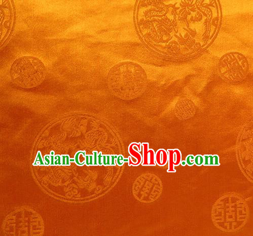 Asian Chinese Traditional Round Dragon Pattern Golden Brocade Tibetan Robe Satin Fabric Silk Material