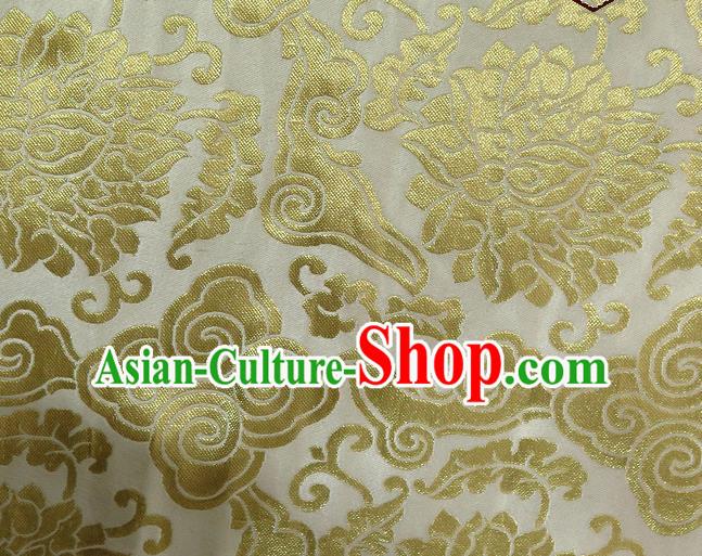 Asian Chinese Traditional Cloud Lotus Pattern White Brocade Tibetan Robe Satin Fabric Silk Material
