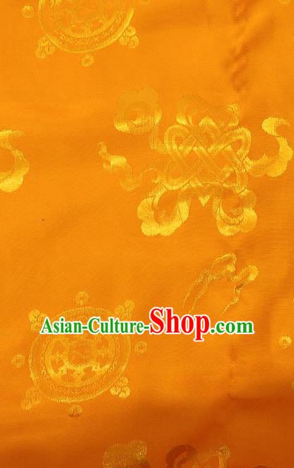 Asian Chinese Traditional Lucky Wheel Pattern Golden Brocade Tibetan Robe Satin Fabric Silk Material