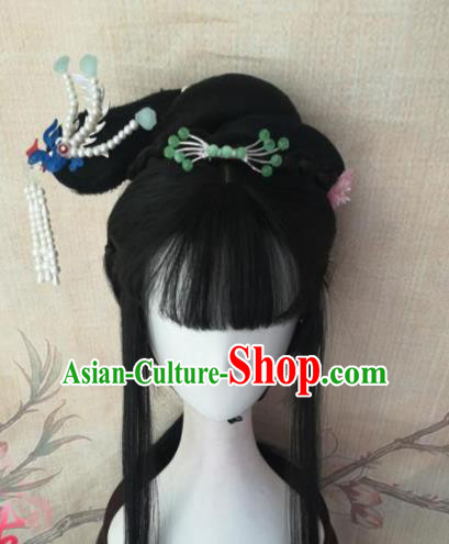 Chinese Traditional Cosplay A Dream in Red Mansions Lin Daiyu Wigs Ancient Nobility Lady Wig Sheath Hair Accessories for Women