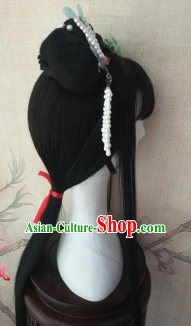 Chinese Traditional Cosplay A Dream in Red Mansions Lin Daiyu Wigs Ancient Nobility Lady Wig Sheath Hair Accessories for Women