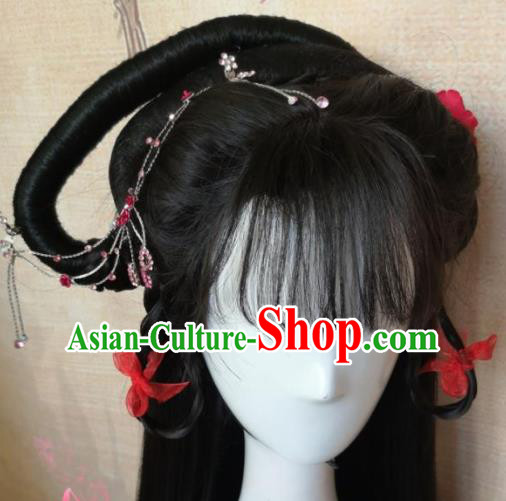 Chinese Traditional Cosplay Palace Princess Wigs Ancient Nobility Lady Wig Sheath Hair Accessories for Women